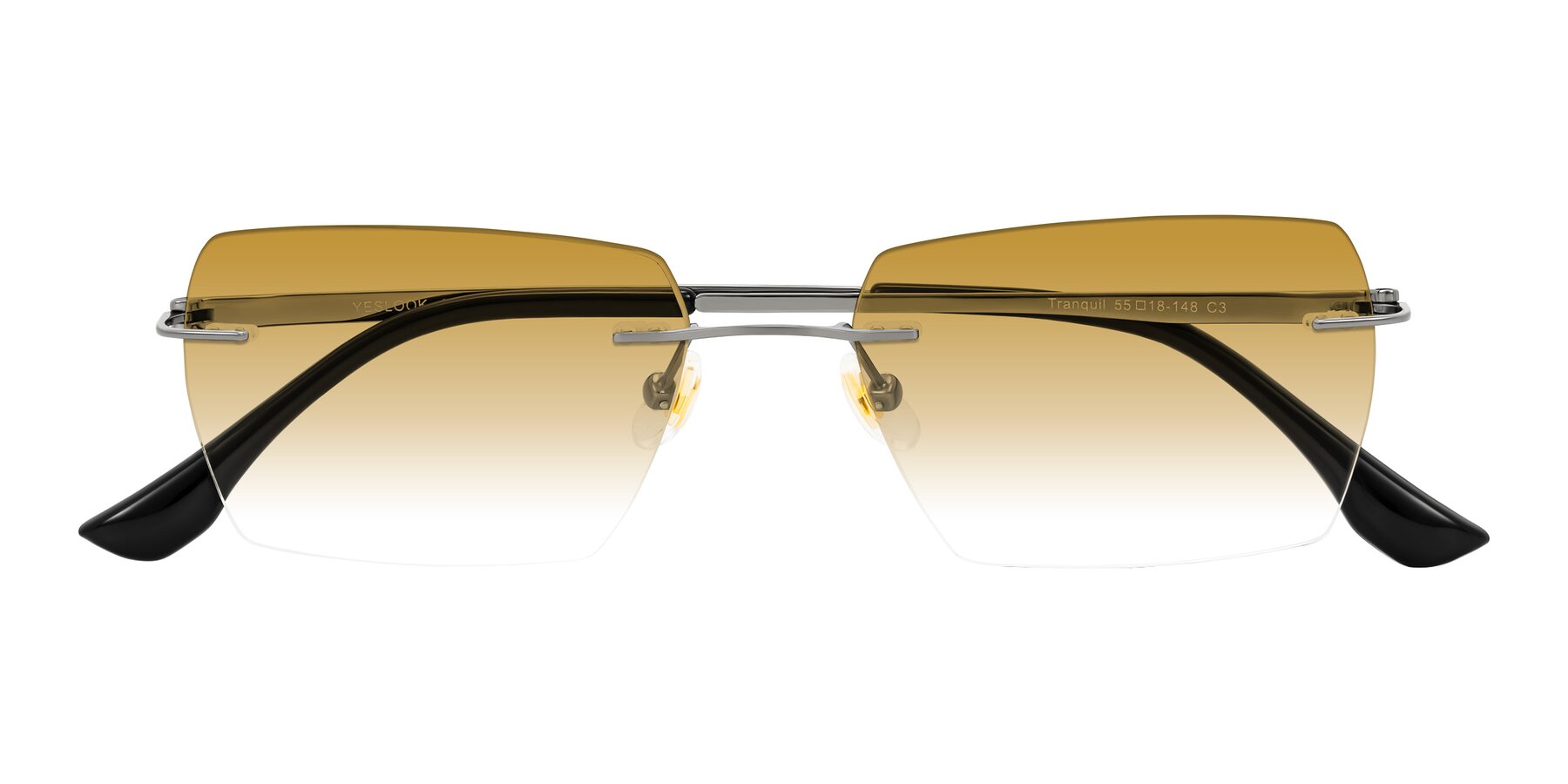 Folded Front of Tranquil in Gunmetal with Champagne Gradient Lenses