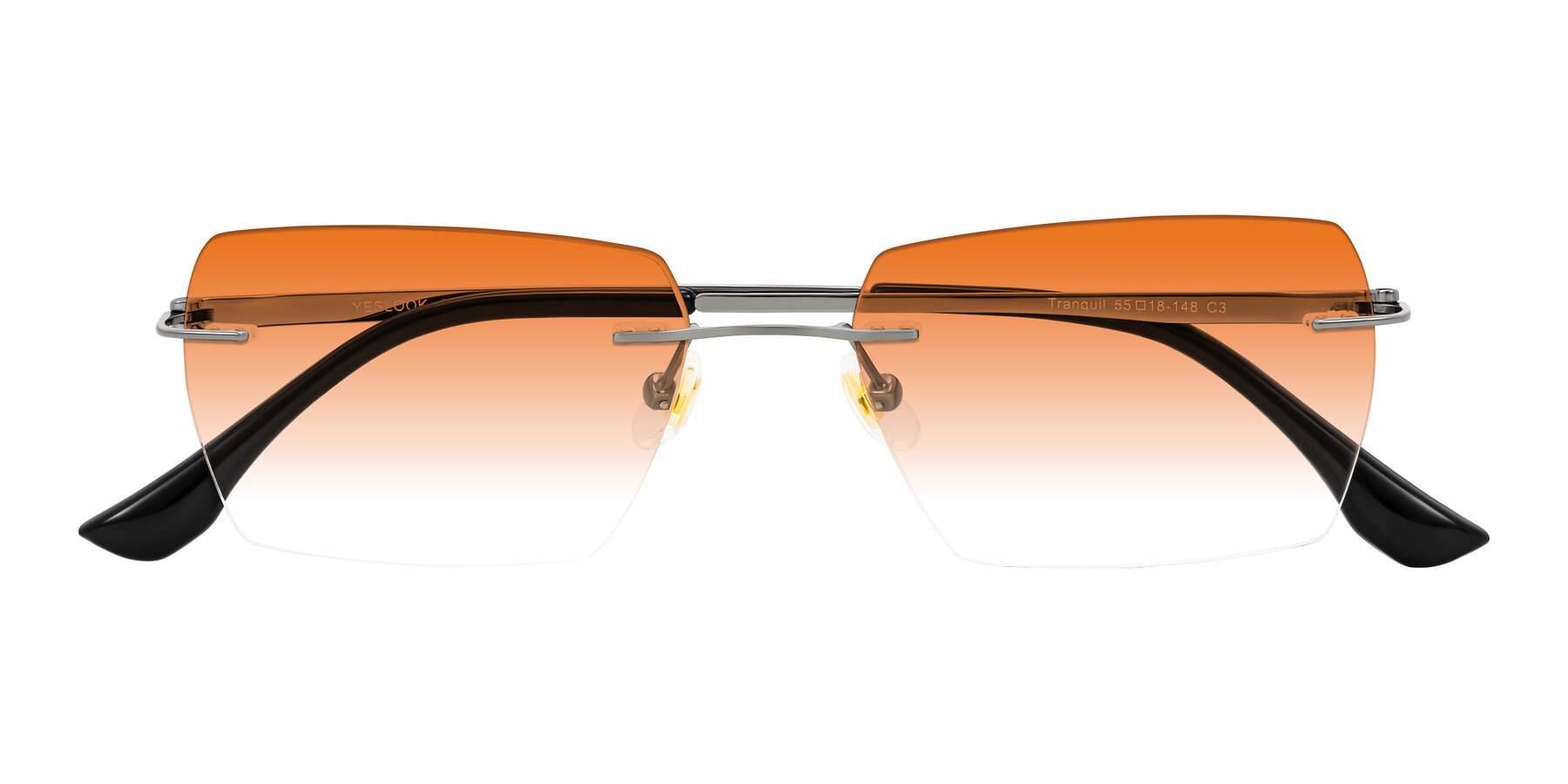 Folded Front of Tranquil in Gunmetal with Orange Gradient Lenses