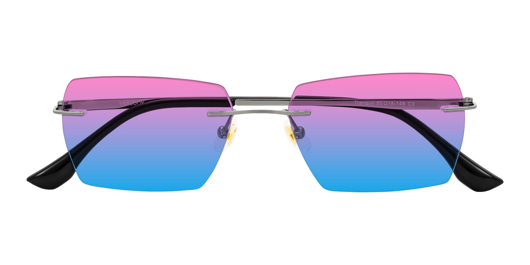 Folded Front of Tranquil in Gunmetal with Pink / Blue Gradient Lenses