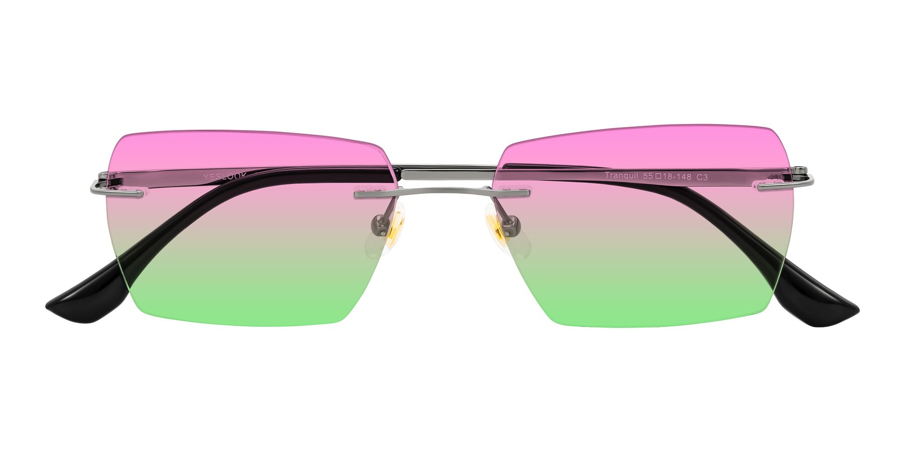 Folded Front of Tranquil in Gunmetal with Pink / Green Gradient Lenses