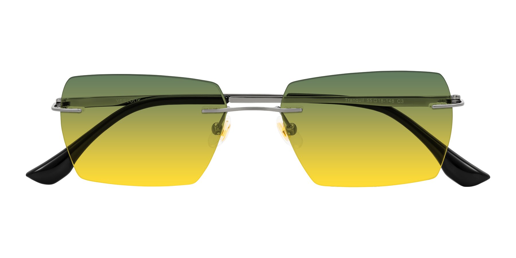 Folded Front of Tranquil in Gunmetal with Green / Yellow Gradient Lenses