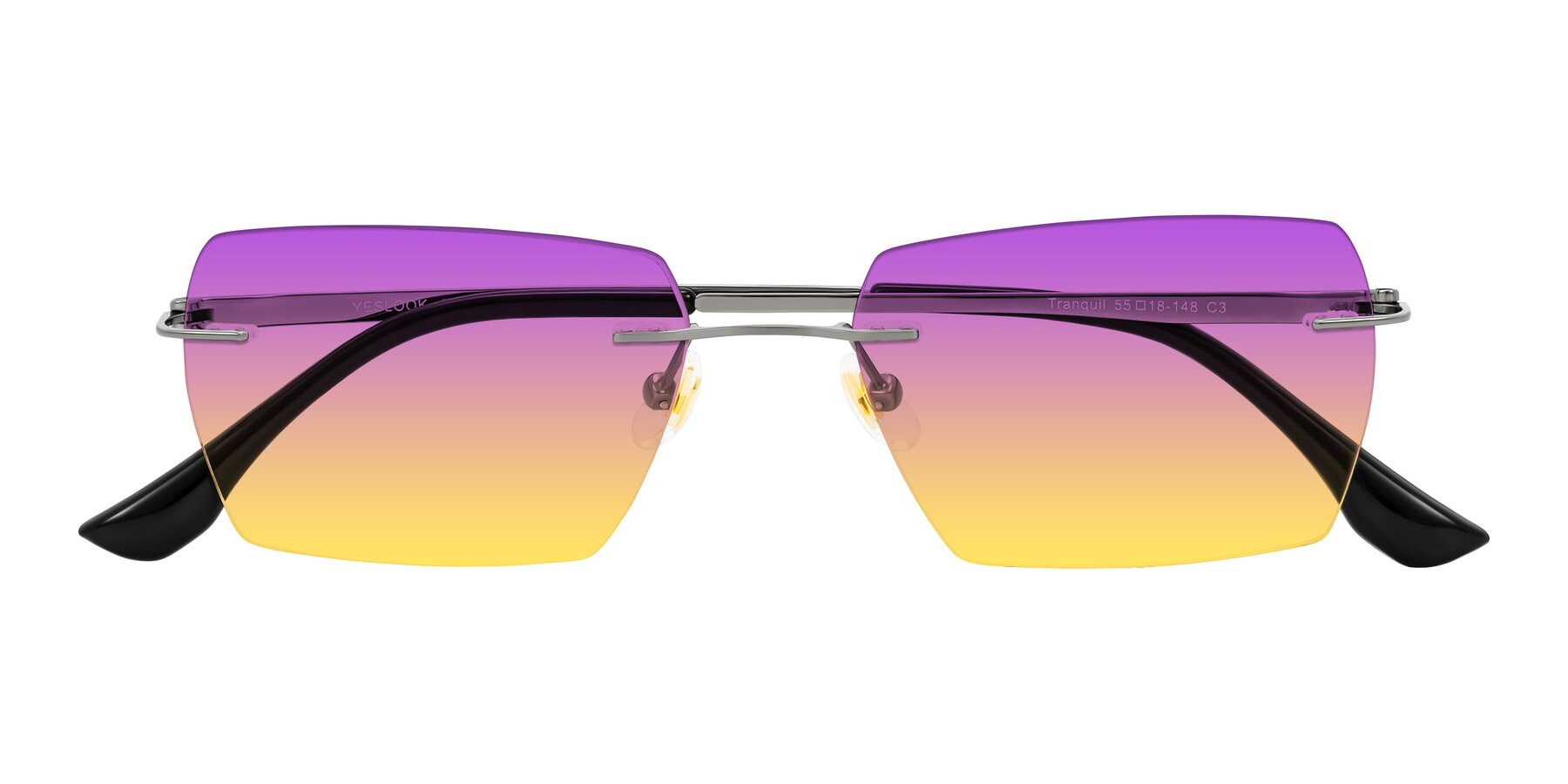 Folded Front of Tranquil in Gunmetal with Purple / Yellow Gradient Lenses