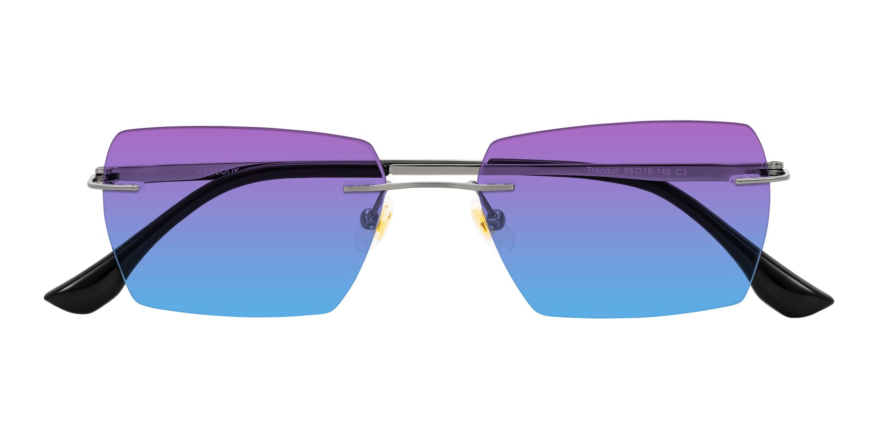 Folded Front of Tranquil in Gunmetal with Purple / Blue Gradient Lenses