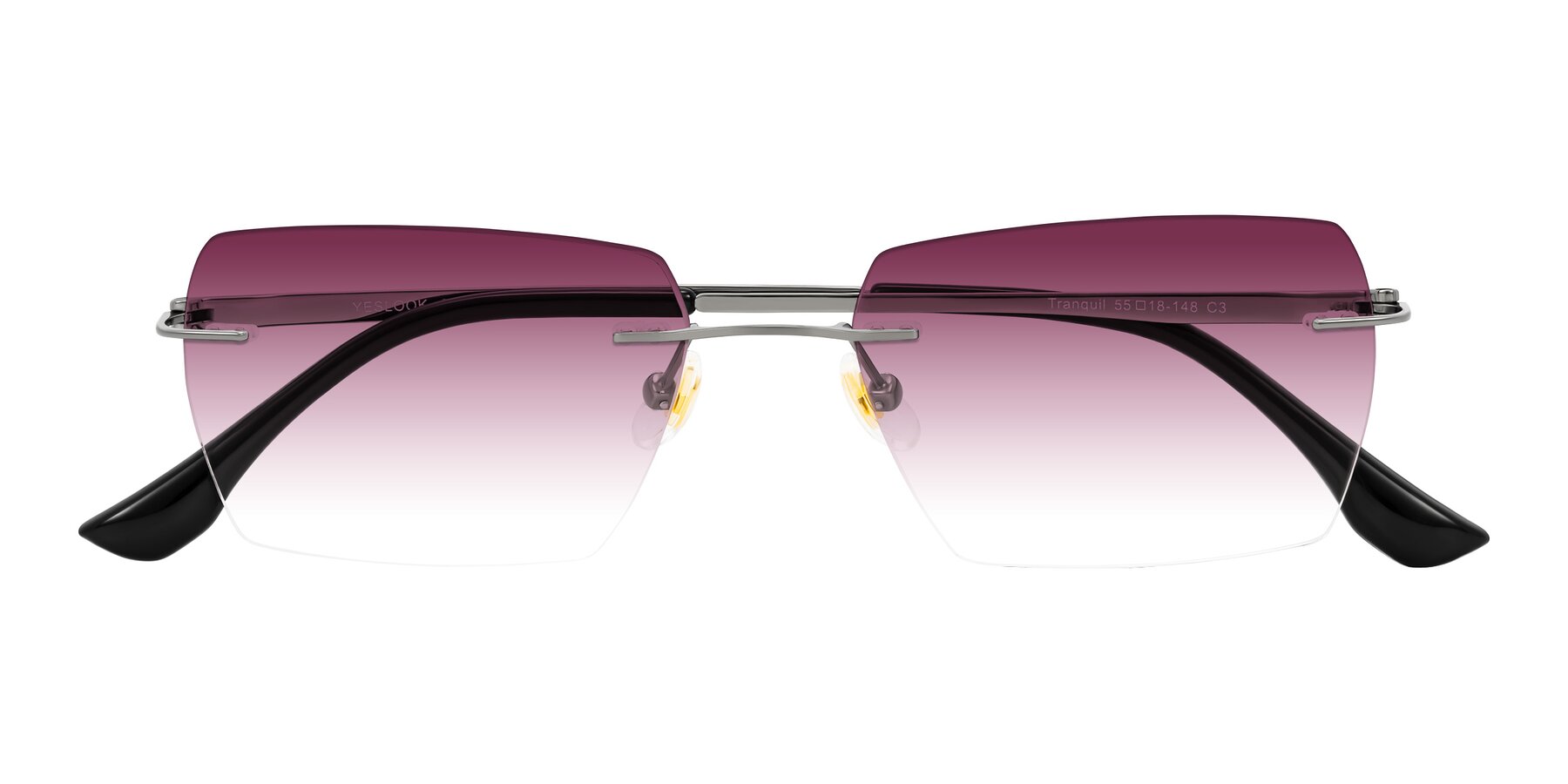 Folded Front of Tranquil in Gunmetal with Wine Gradient Lenses