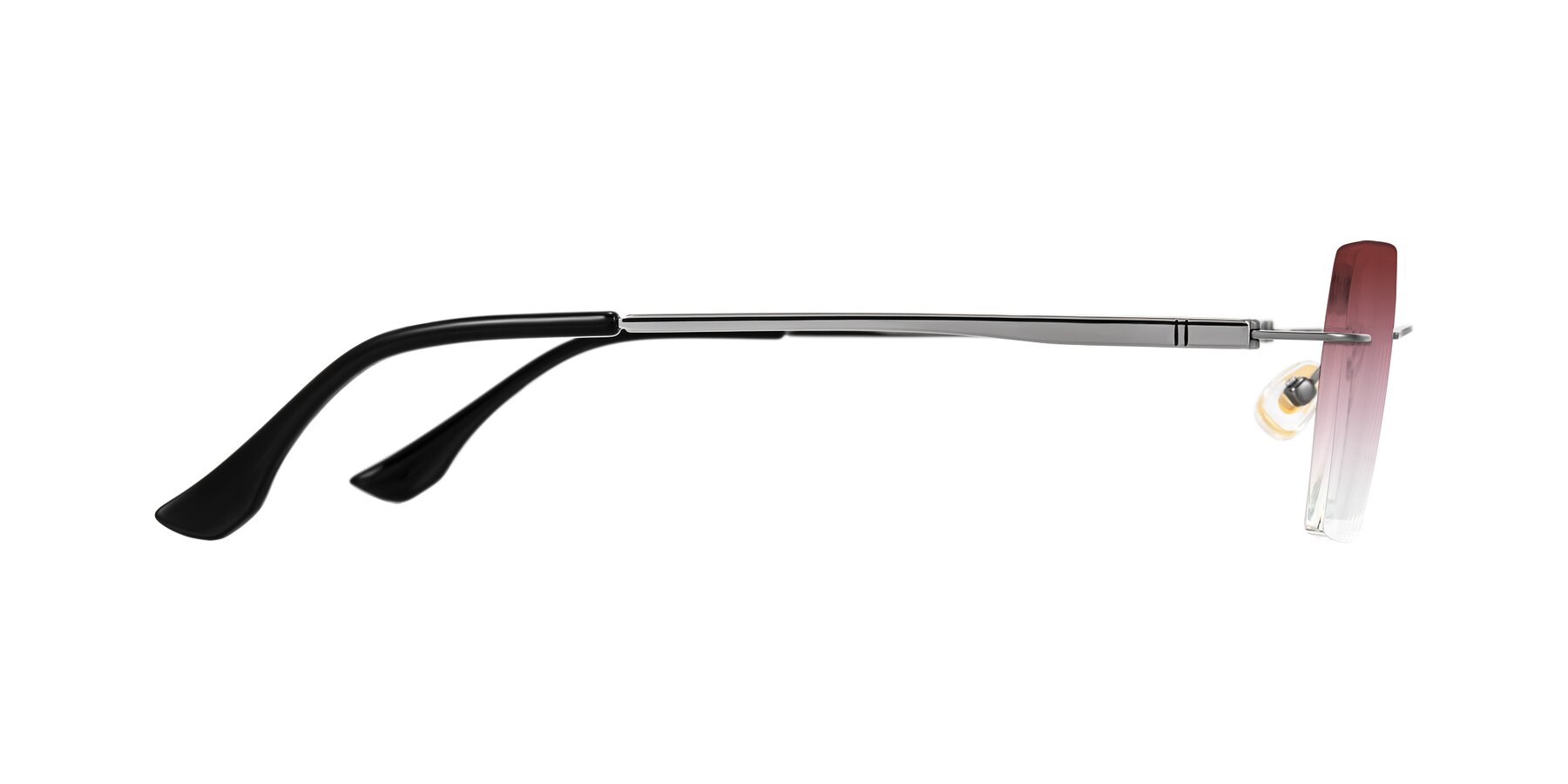 Side of Tranquil in Gunmetal with Garnet Gradient Lenses