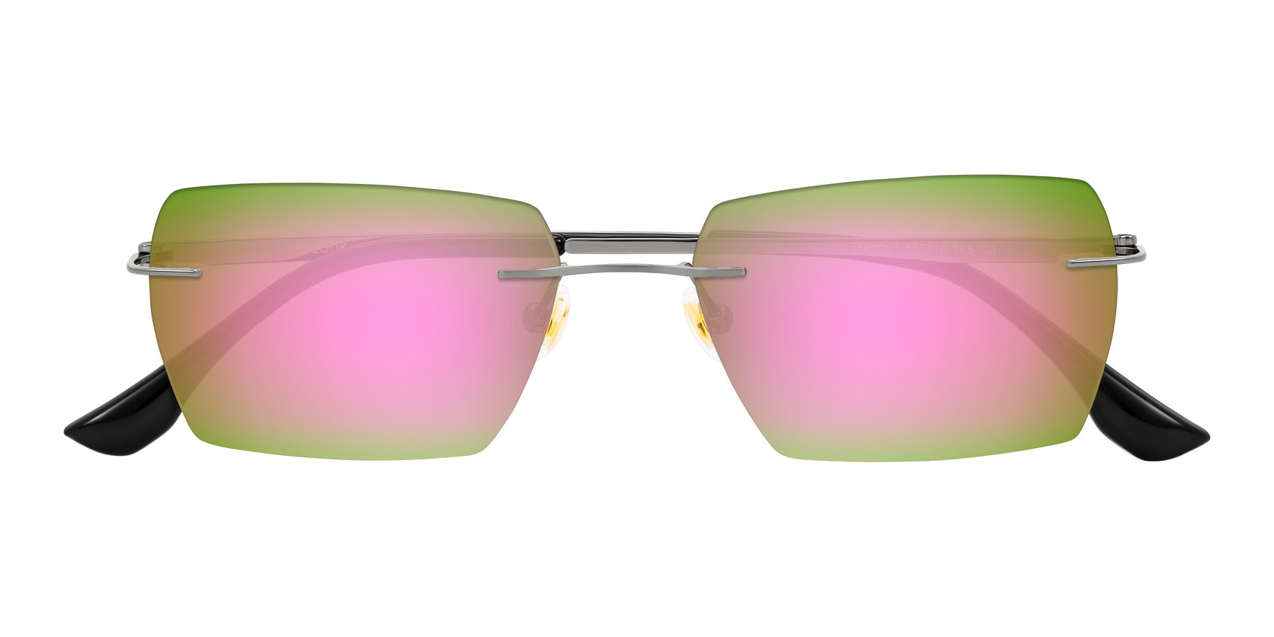 Folded Front of Tranquil in Gunmetal with Pink Mirrored Lenses