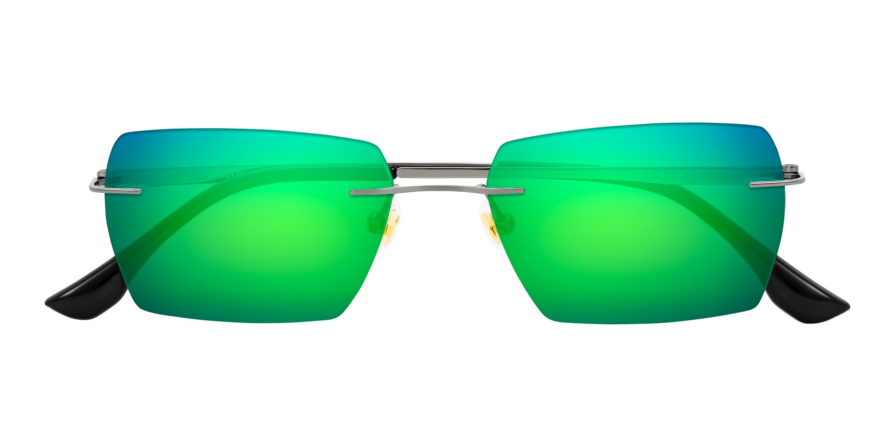 Folded Front of Tranquil in Gunmetal with Green Mirrored Lenses