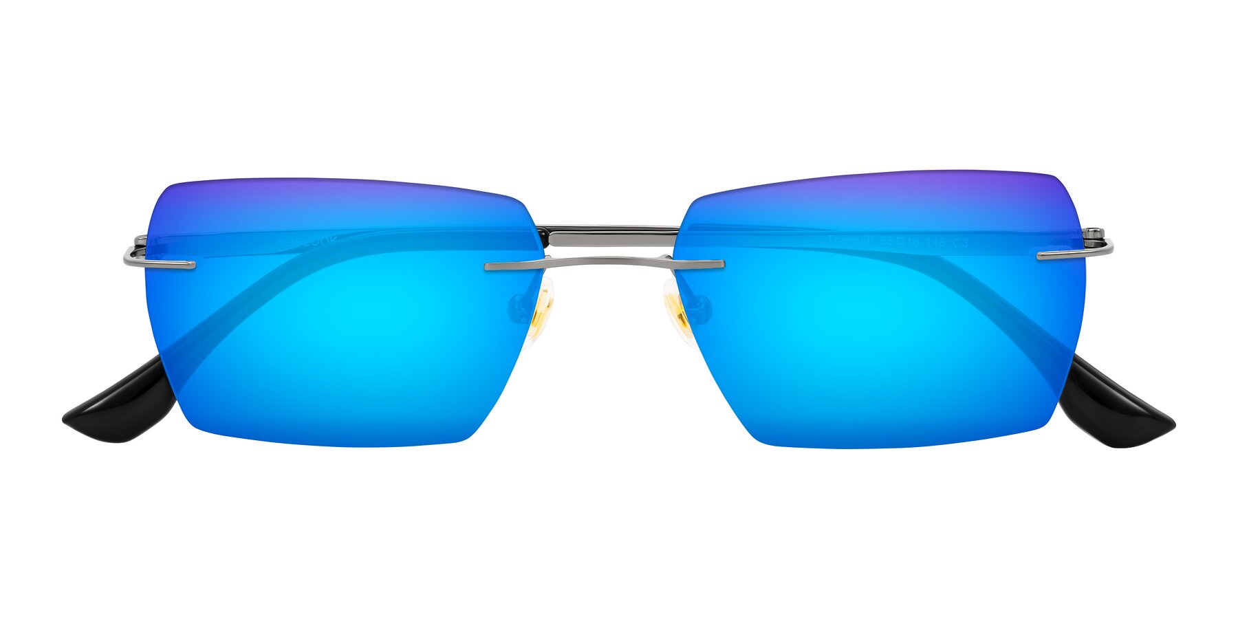 Folded Front of Tranquil in Gunmetal with Blue Mirrored Lenses