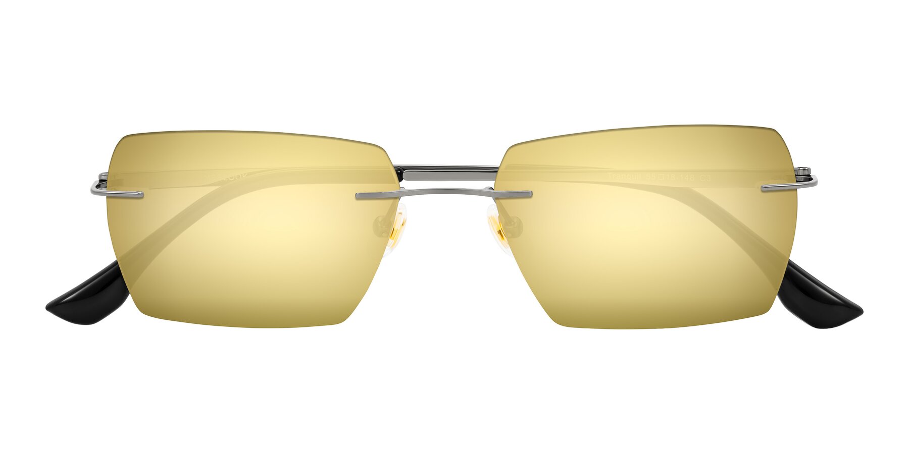 Folded Front of Tranquil in Gunmetal with Gold Mirrored Lenses
