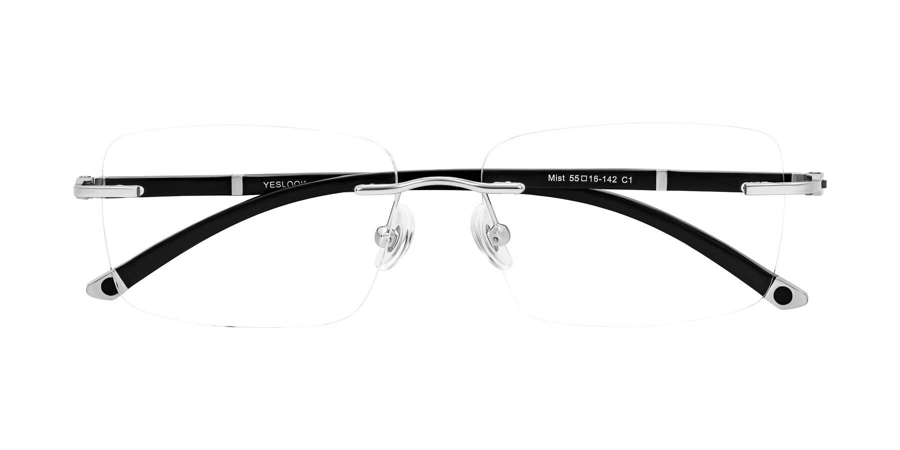 Folded Front of Mist in Sliver/Black with Clear Reading Eyeglass Lenses