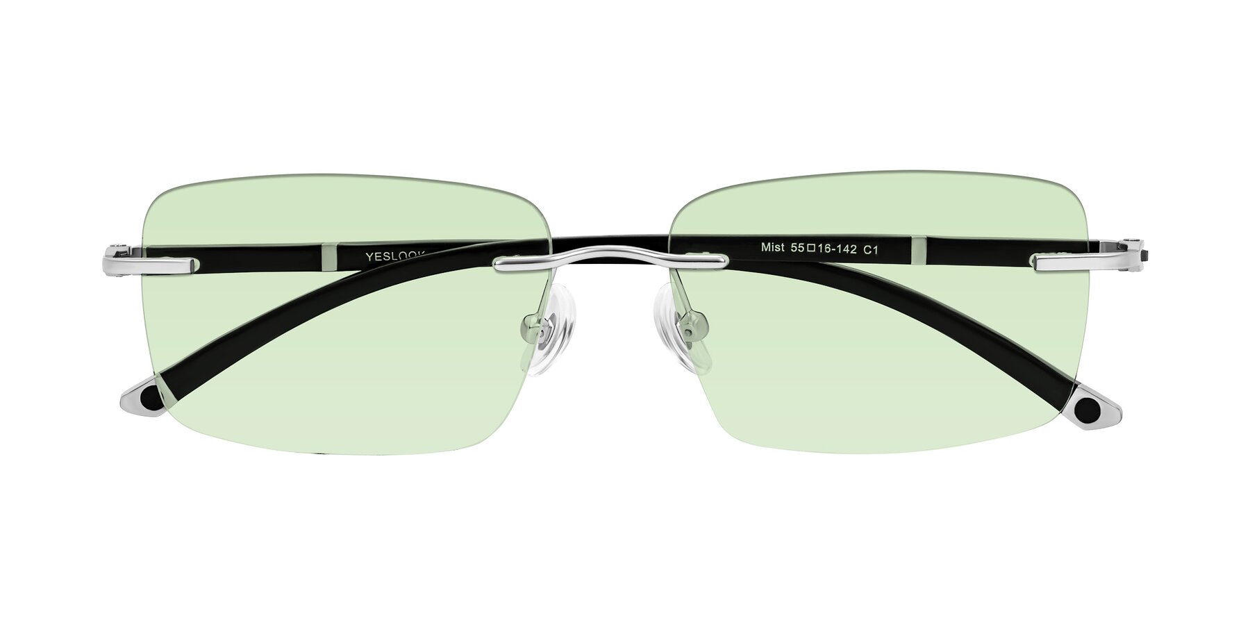 Folded Front of Mist in Sliver/Black with Light Green Tinted Lenses