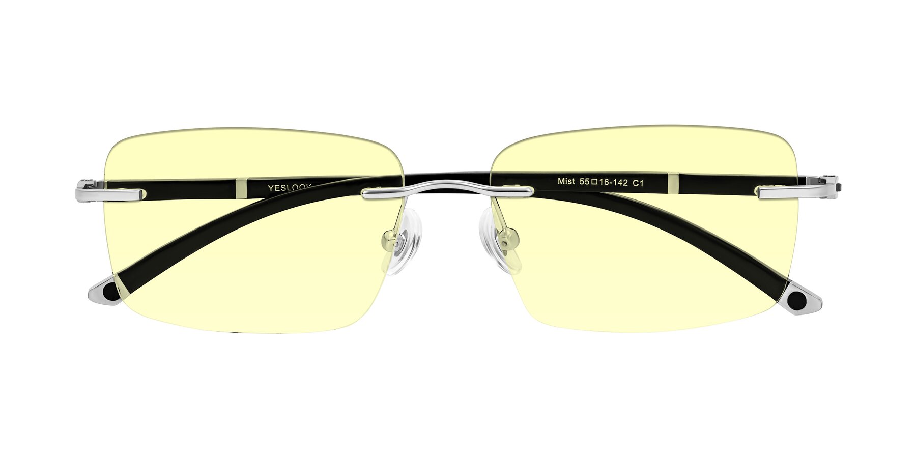 Folded Front of Mist in Sliver/Black with Light Yellow Tinted Lenses