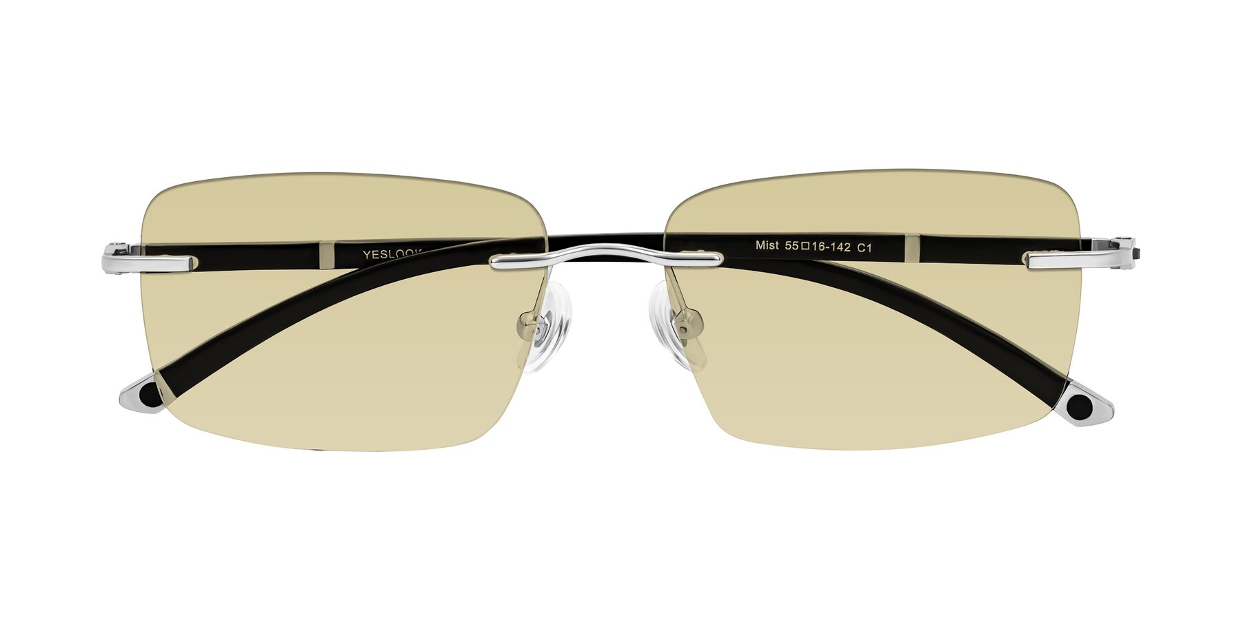 Folded Front of Mist in Sliver/Black with Light Champagne Tinted Lenses