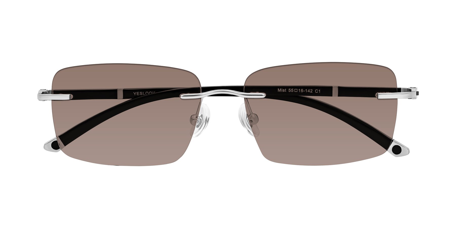 Folded Front of Mist in Sliver/Black with Medium Brown Tinted Lenses