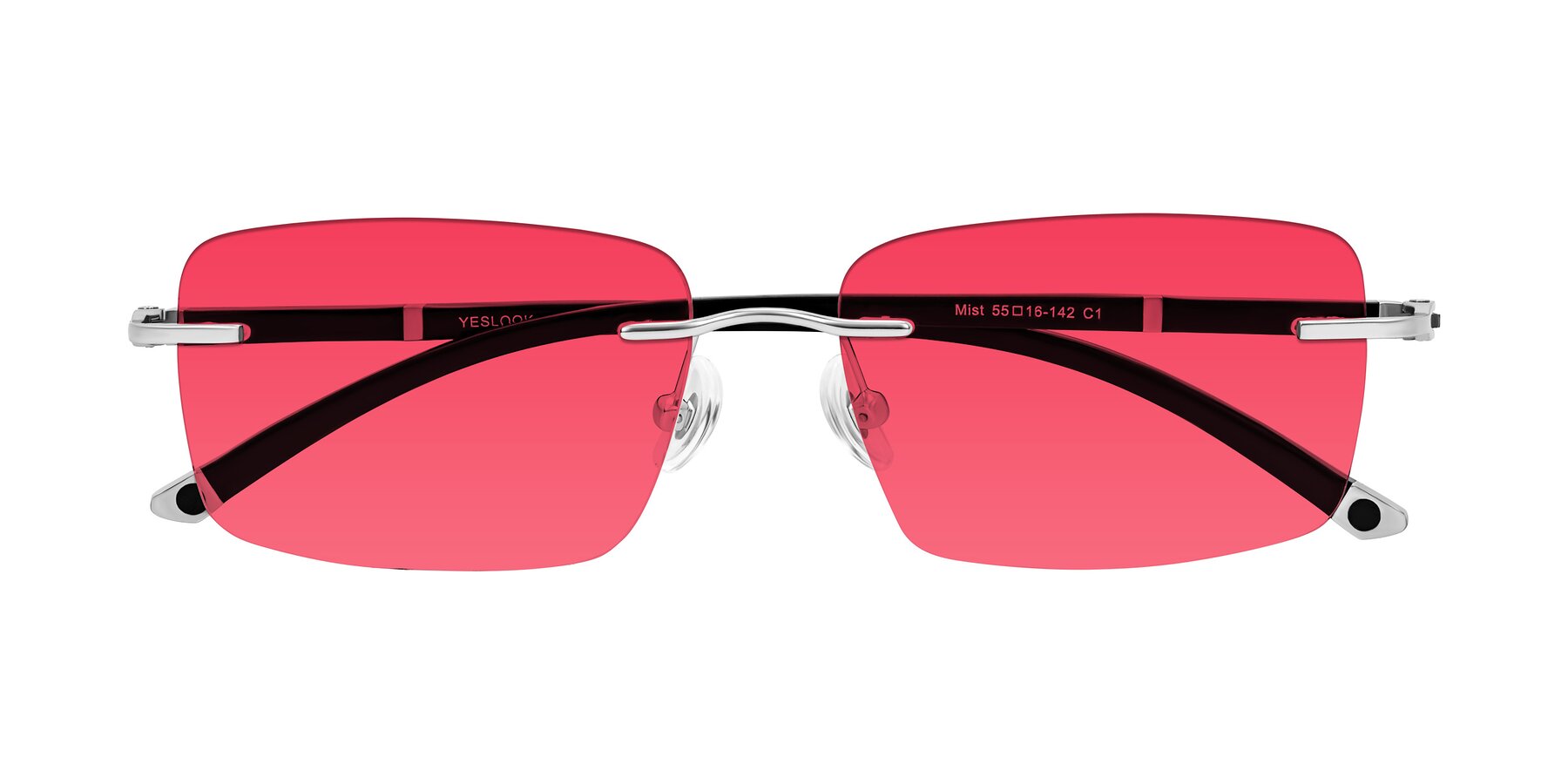 Folded Front of Mist in Sliver/Black with Red Tinted Lenses