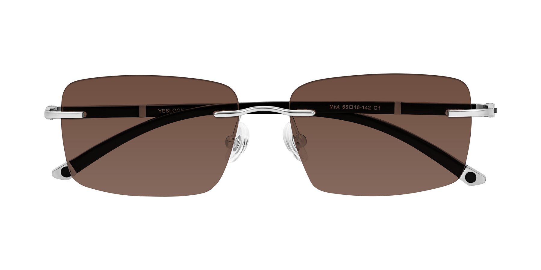 Folded Front of Mist in Sliver/Black with Brown Tinted Lenses