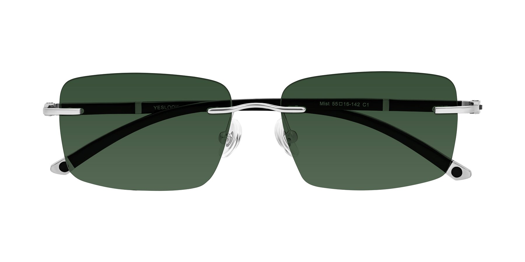 Folded Front of Mist in Sliver/Black with Green Tinted Lenses