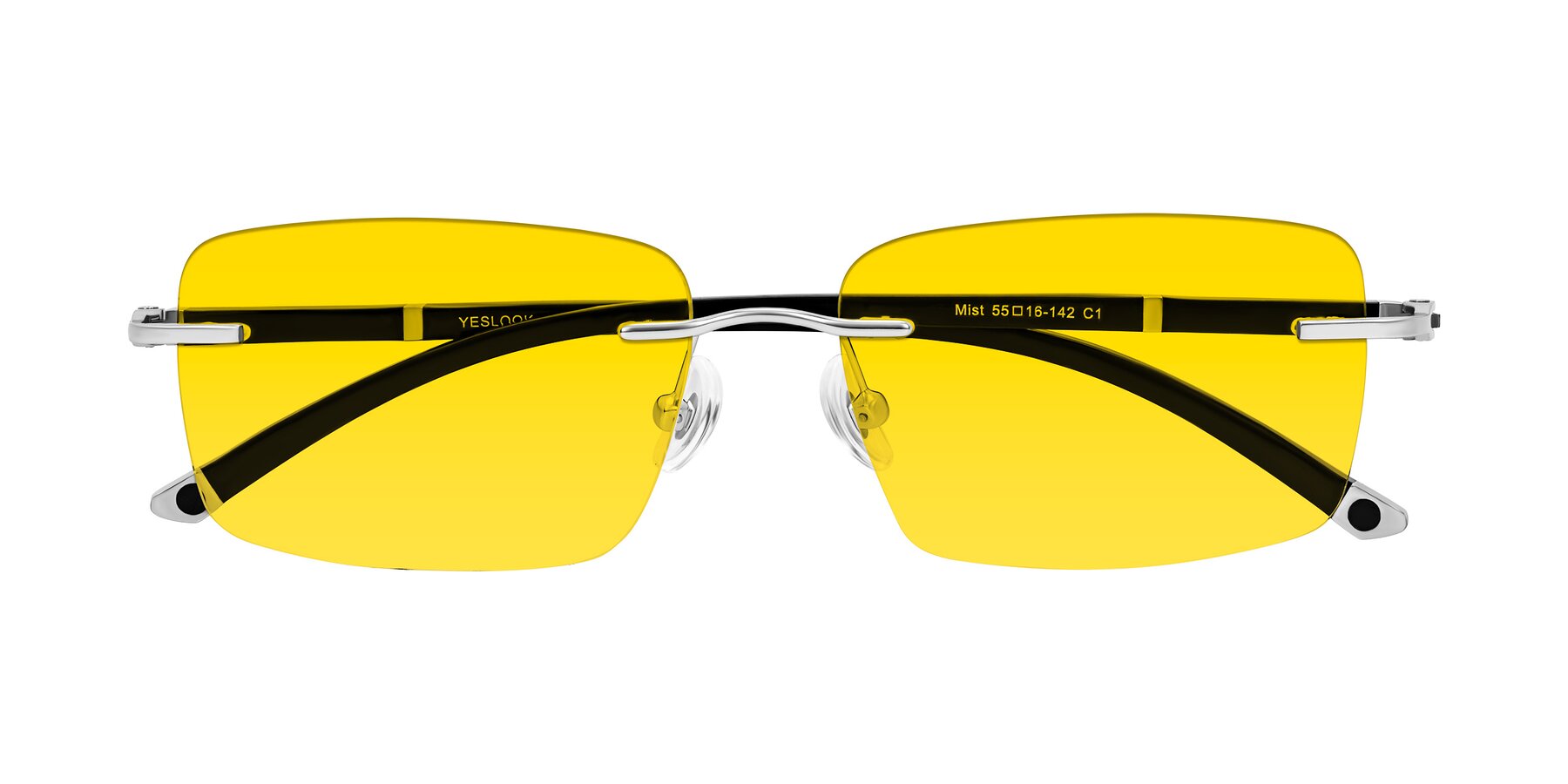Folded Front of Mist in Sliver/Black with Yellow Tinted Lenses