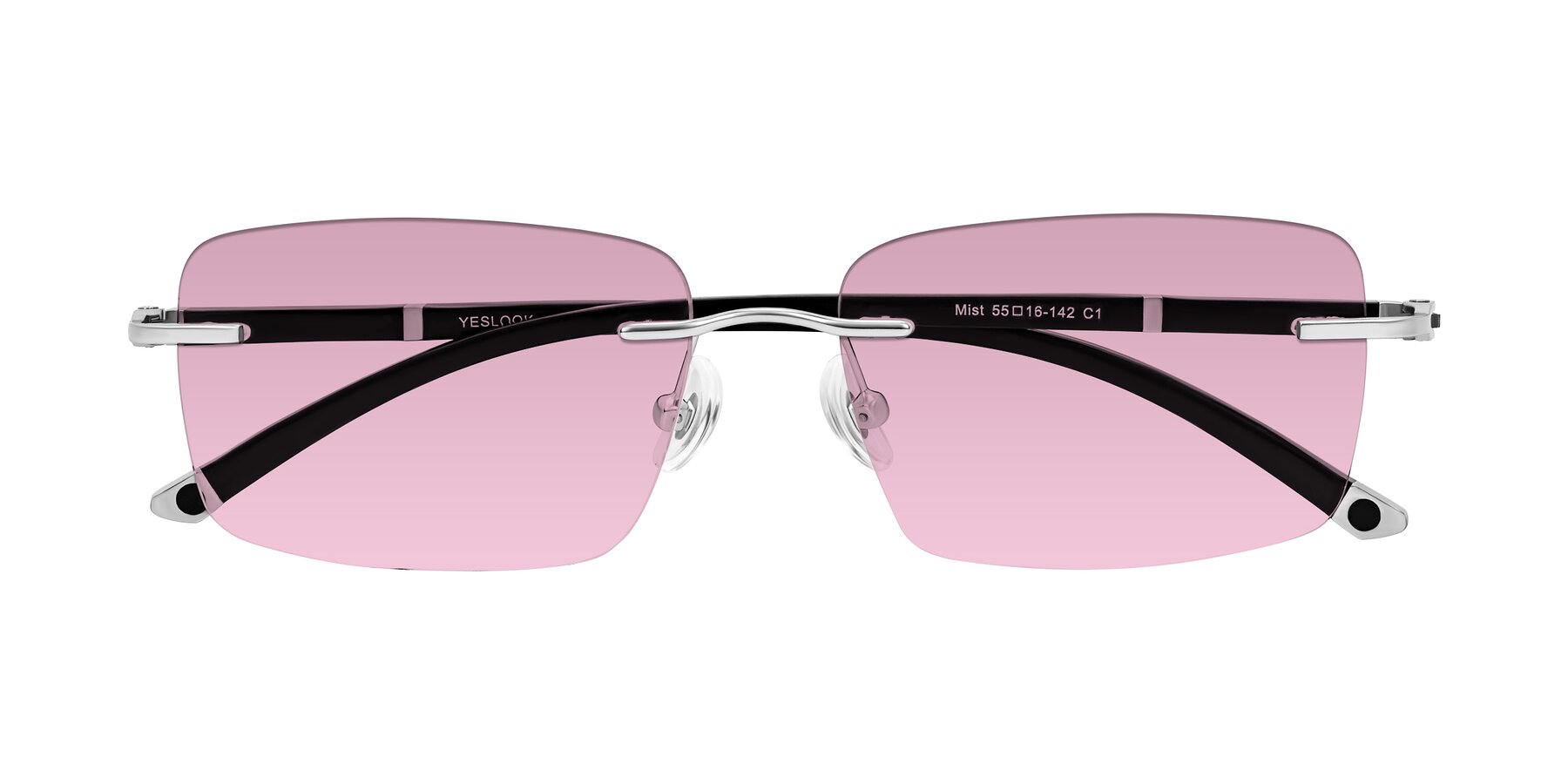 Folded Front of Mist in Sliver/Black with Light Wine Tinted Lenses