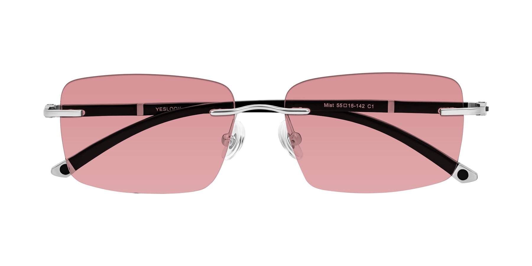 Folded Front of Mist in Sliver/Black with Medium Garnet Tinted Lenses