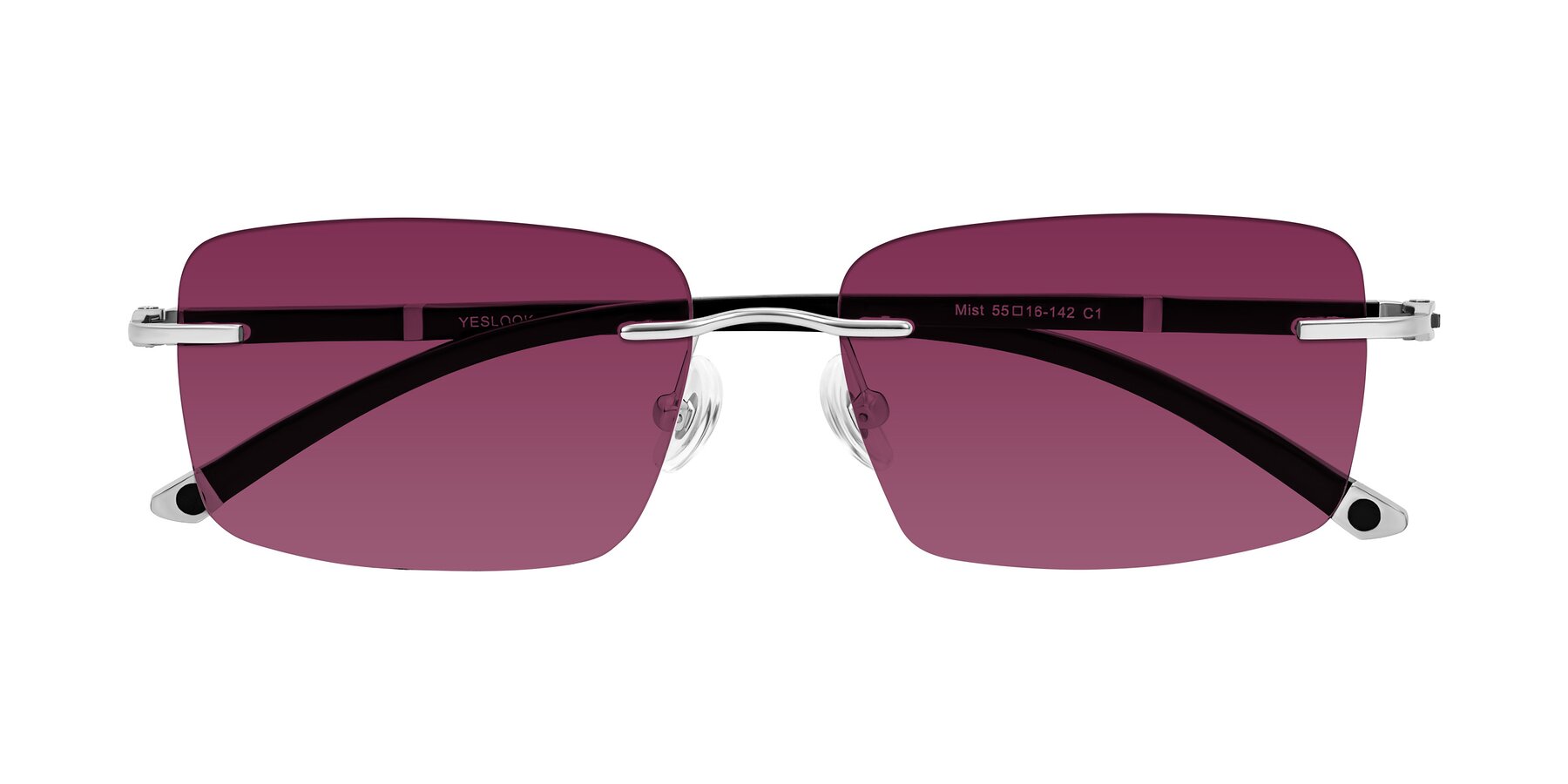 Folded Front of Mist in Sliver/Black with Wine Tinted Lenses