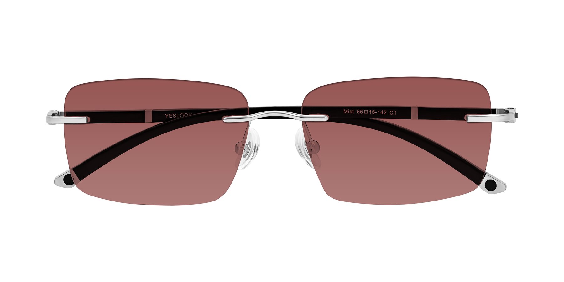 Folded Front of Mist in Sliver/Black with Garnet Tinted Lenses