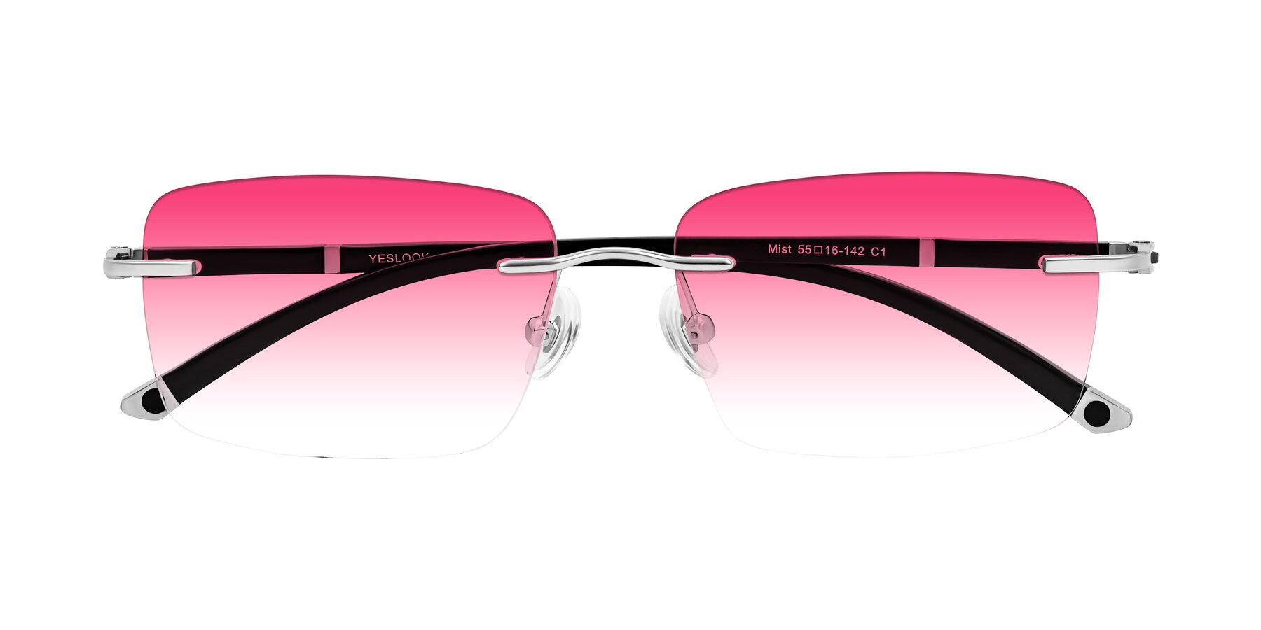 Folded Front of Mist in Sliver/Black with Pink Gradient Lenses