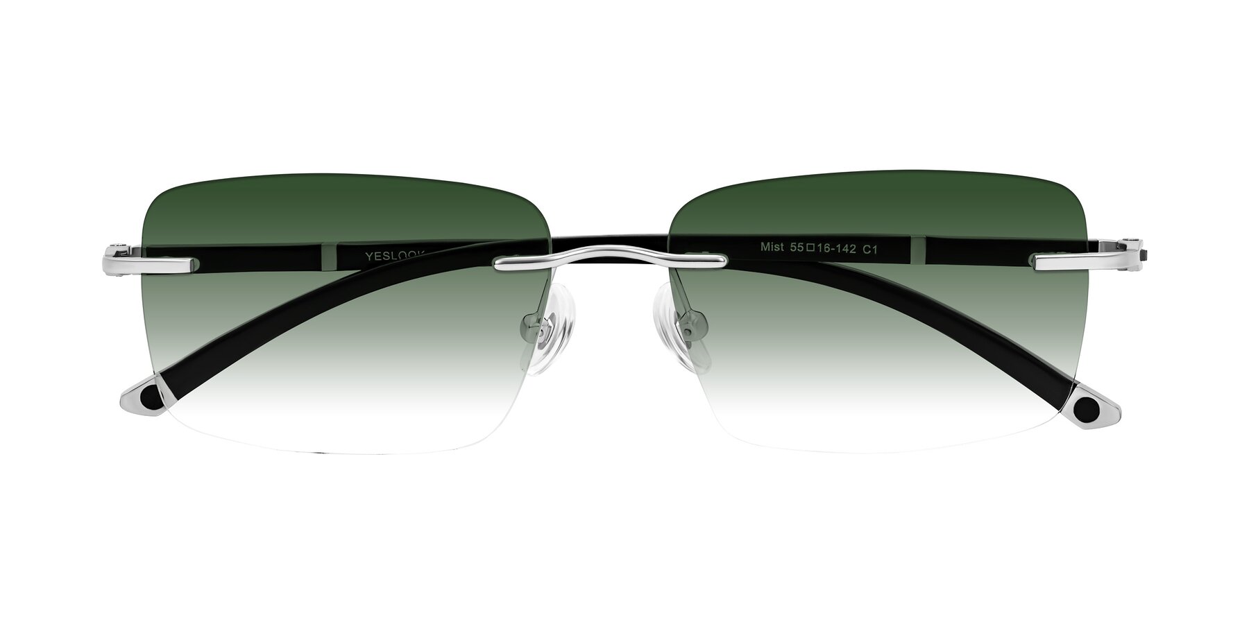 Folded Front of Mist in Sliver/Black with Green Gradient Lenses