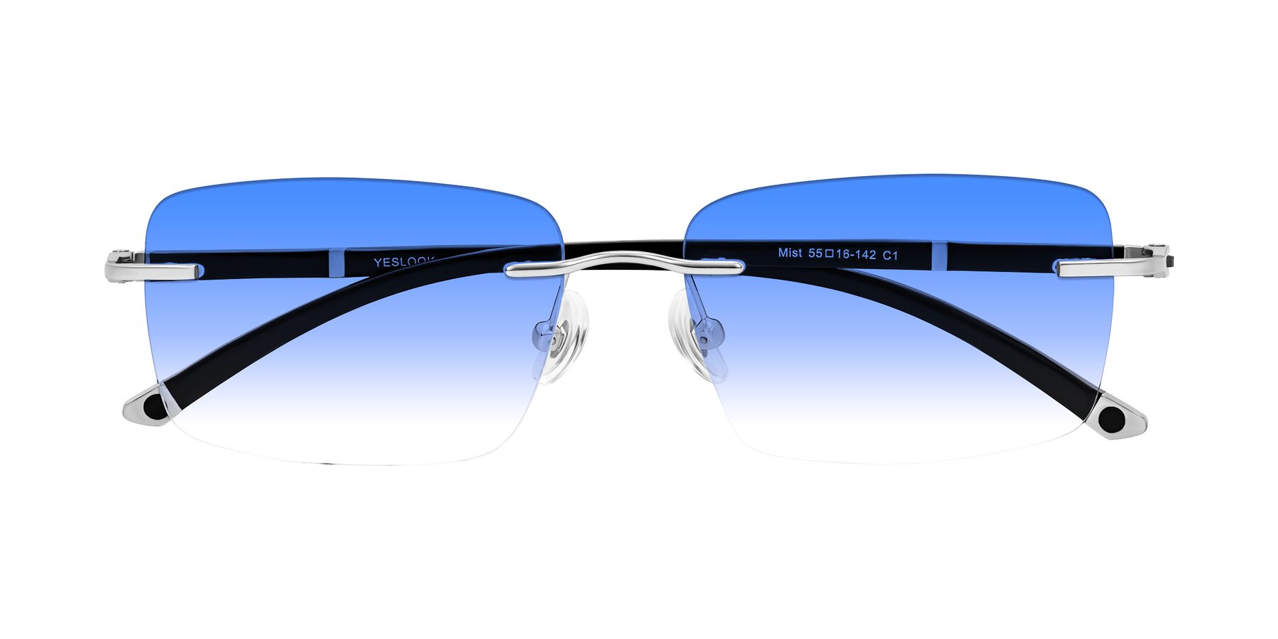 Folded Front of Mist in Sliver/Black with Blue Gradient Lenses