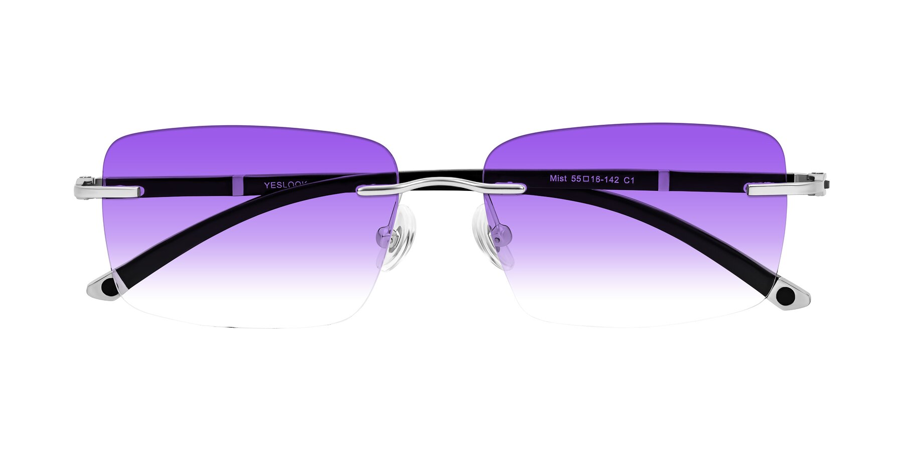 Folded Front of Mist in Sliver/Black with Purple Gradient Lenses