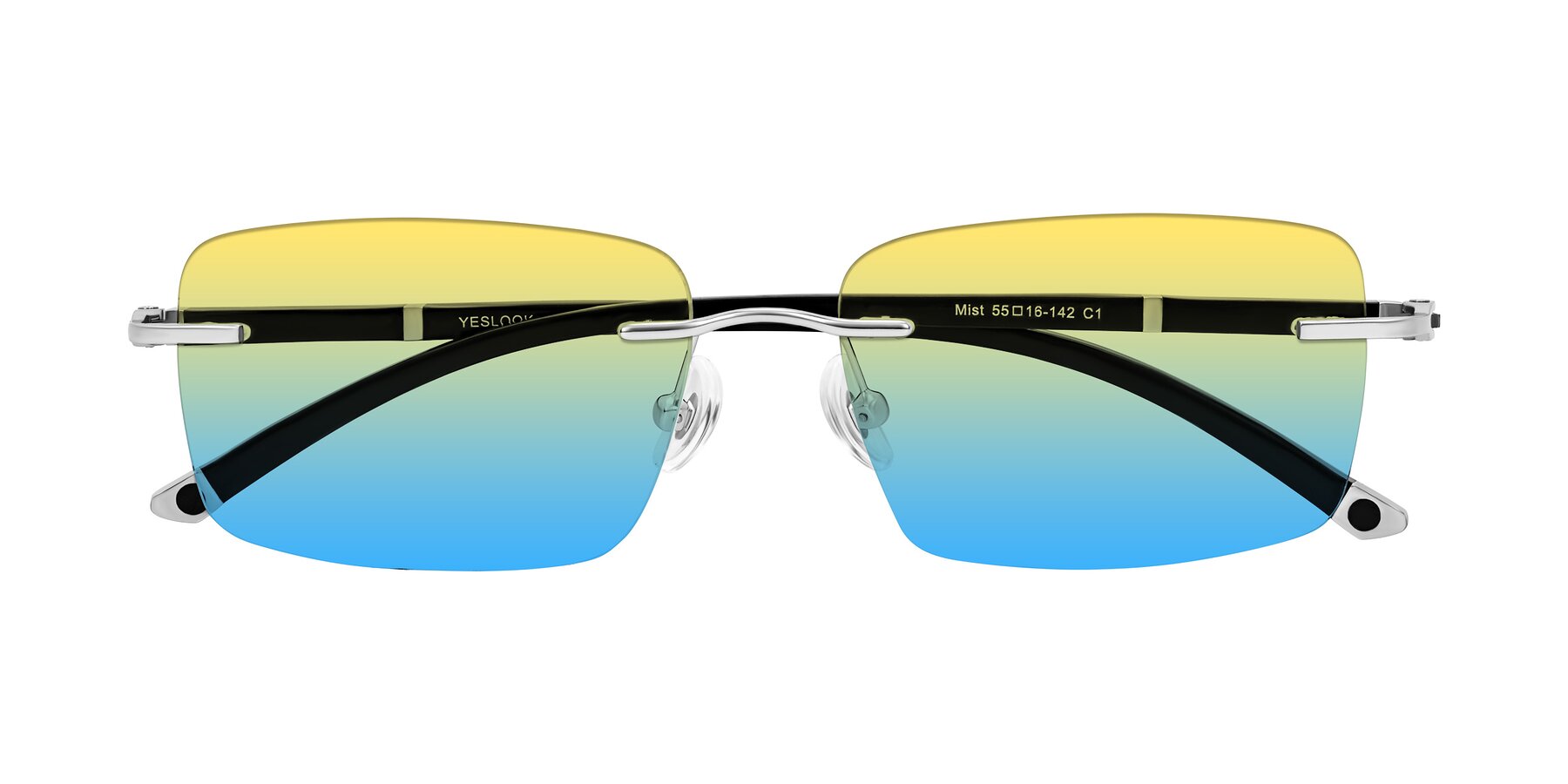 Folded Front of Mist in Sliver/Black with Yellow / Blue Gradient Lenses