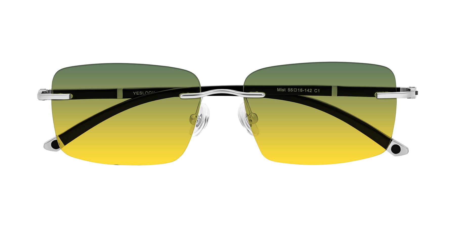 Folded Front of Mist in Sliver/Black with Green / Yellow Gradient Lenses
