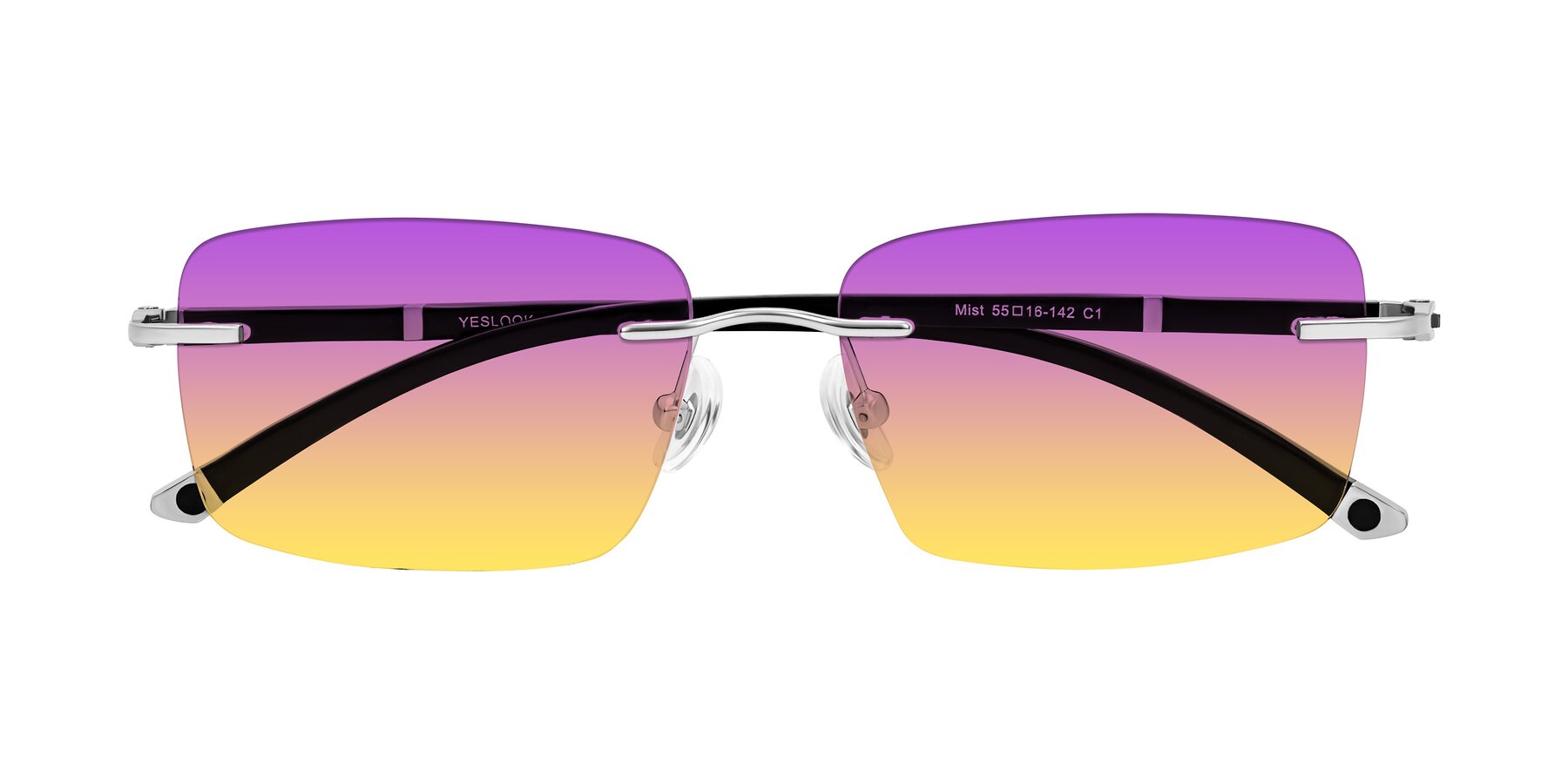Folded Front of Mist in Sliver/Black with Purple / Yellow Gradient Lenses