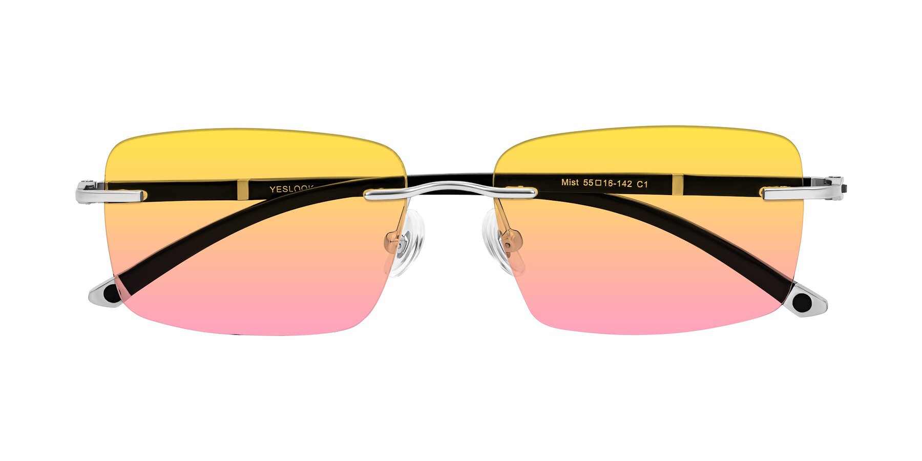 Folded Front of Mist in Sliver/Black with Yellow / Pink Gradient Lenses