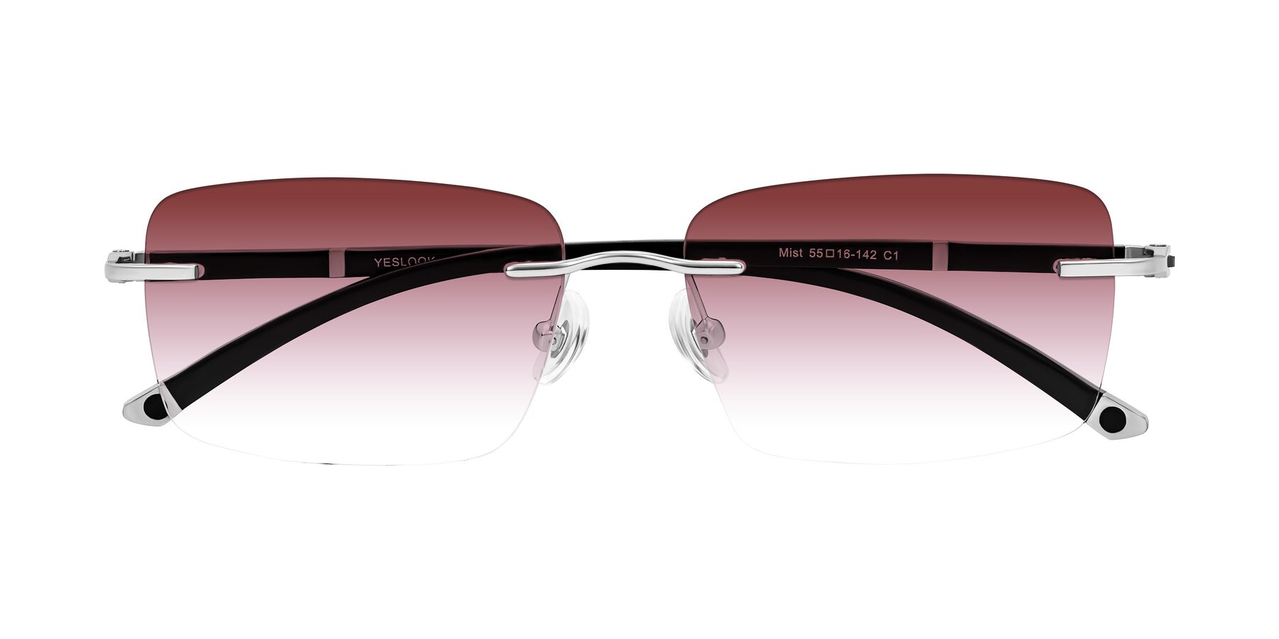 Folded Front of Mist in Sliver/Black with Garnet Gradient Lenses