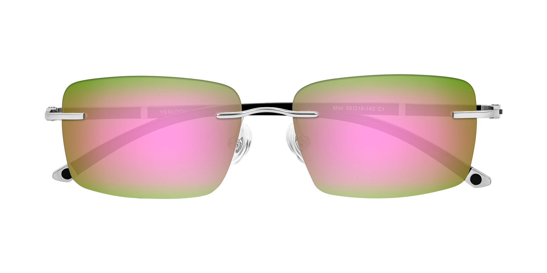 Folded Front of Mist in Sliver/Black with Pink Mirrored Lenses