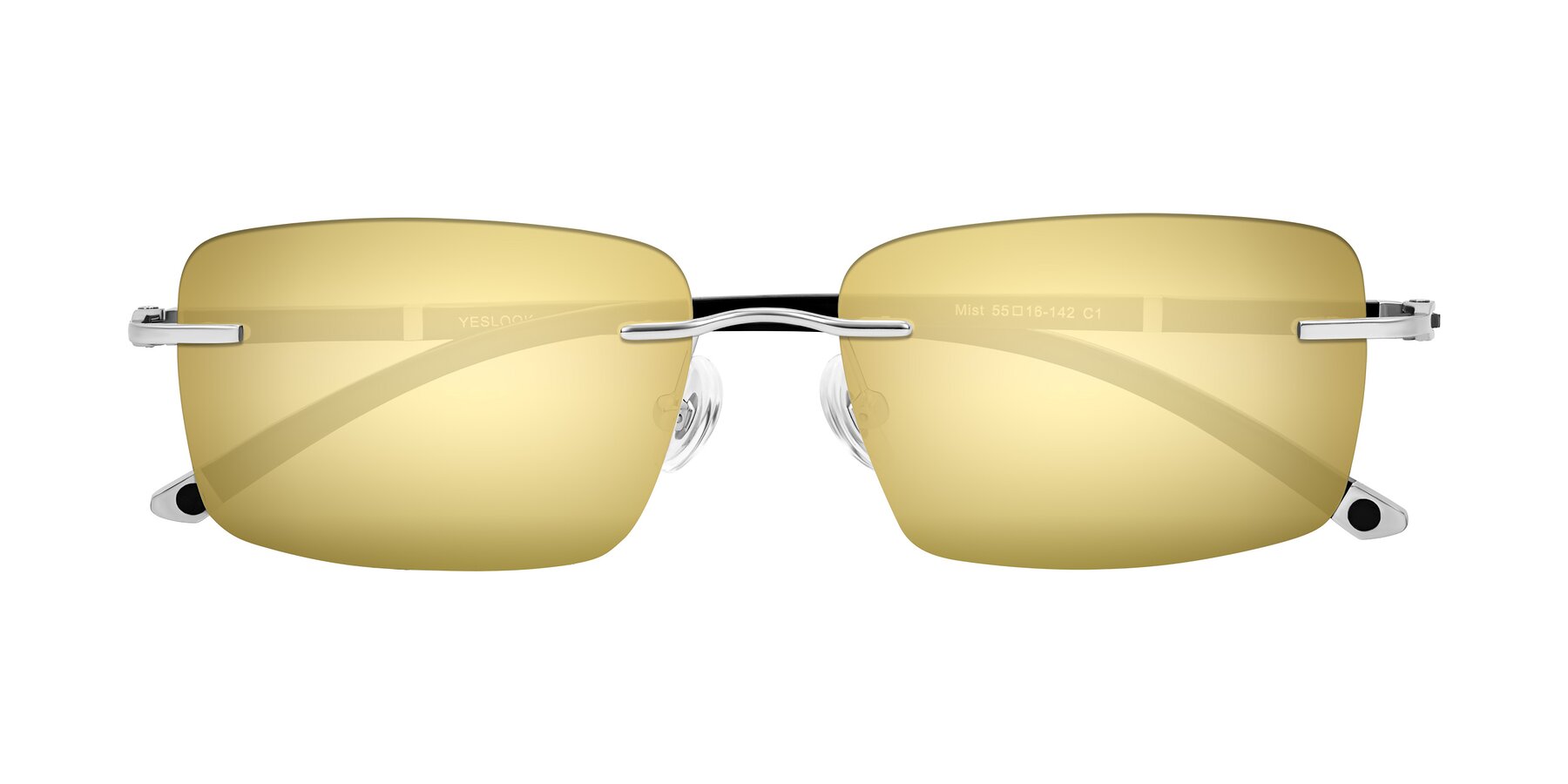 Folded Front of Mist in Sliver/Black with Gold Mirrored Lenses