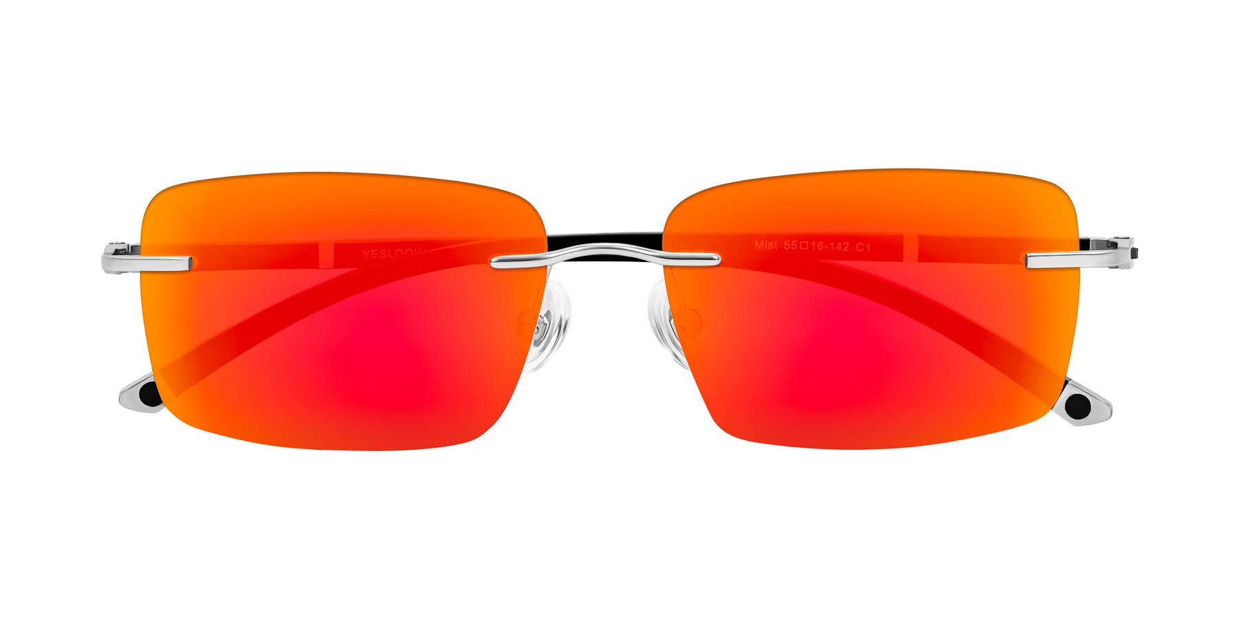Folded Front of Mist in Sliver/Black with Red Gold Mirrored Lenses
