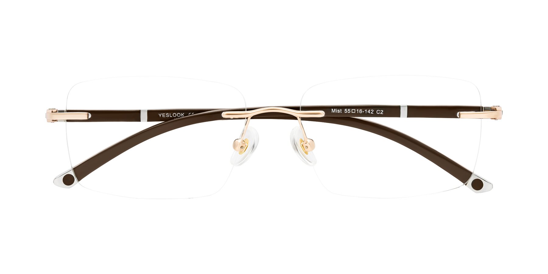 Folded Front of Mist in Rose Gold/Brown with Clear Eyeglass Lenses