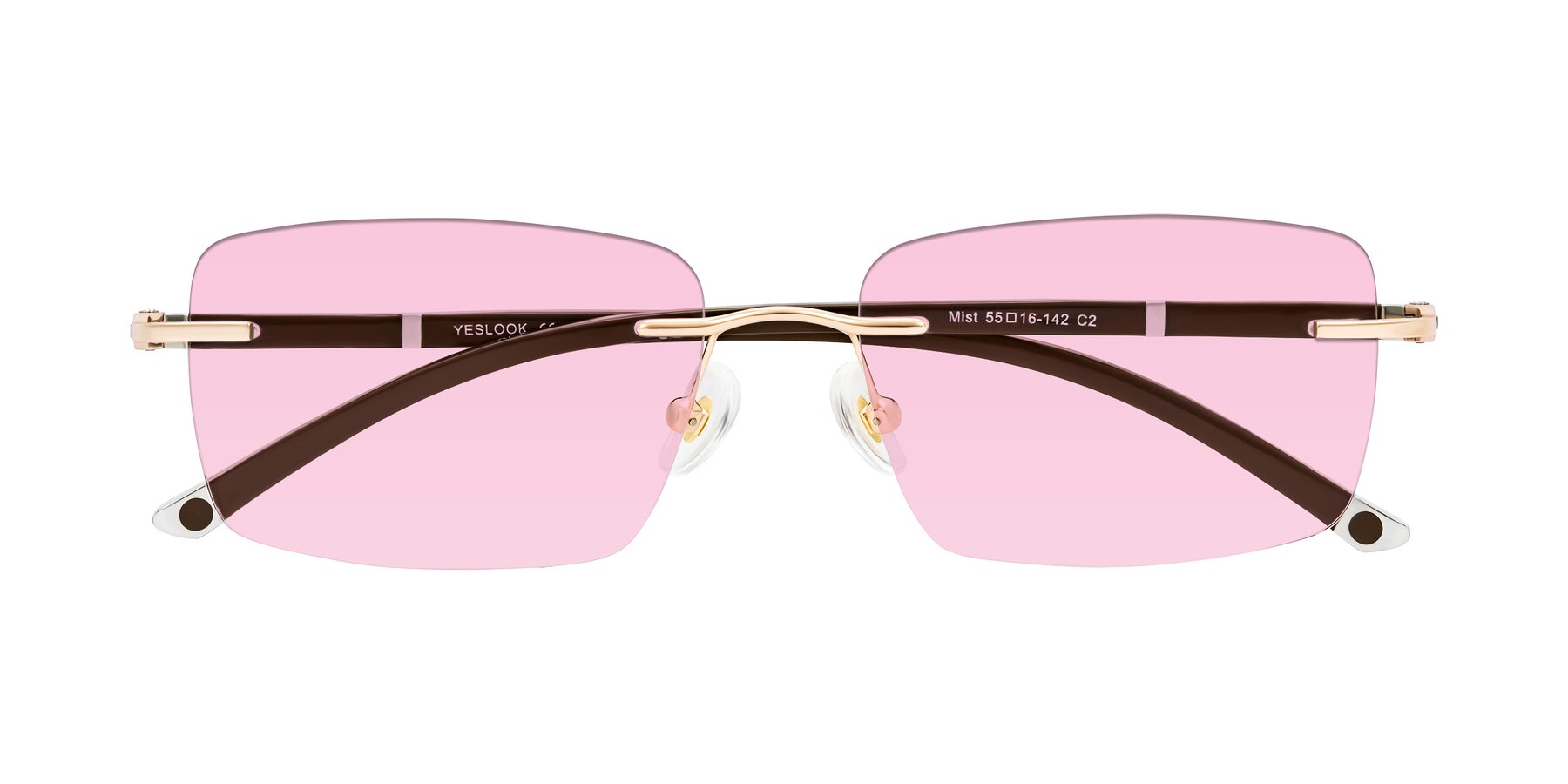 Folded Front of Mist in Rose Gold/Brown with Light Pink Tinted Lenses