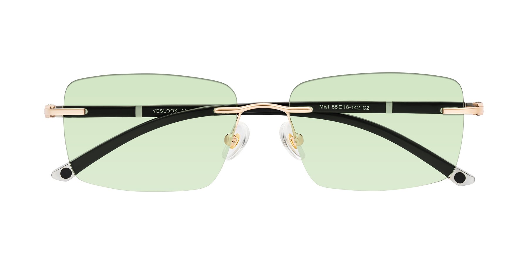 Folded Front of Mist in Rose Gold/Brown with Light Green Tinted Lenses