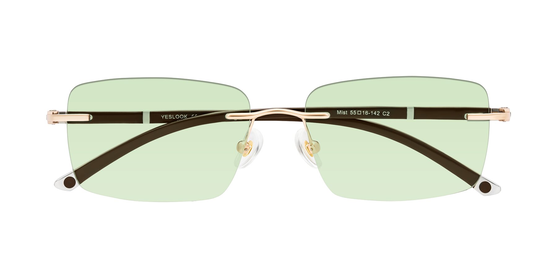 Folded Front of Mist in Rose Gold/Brown with Light Green Tinted Lenses