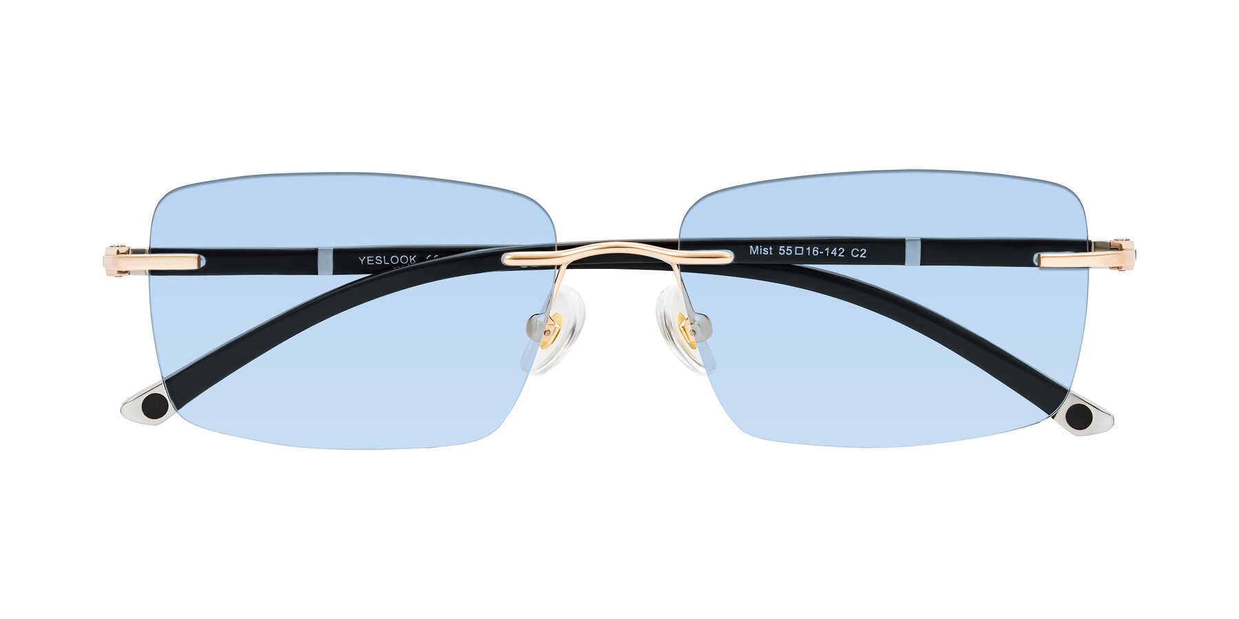 Folded Front of Mist in Rose Gold/Brown with Light Blue Tinted Lenses