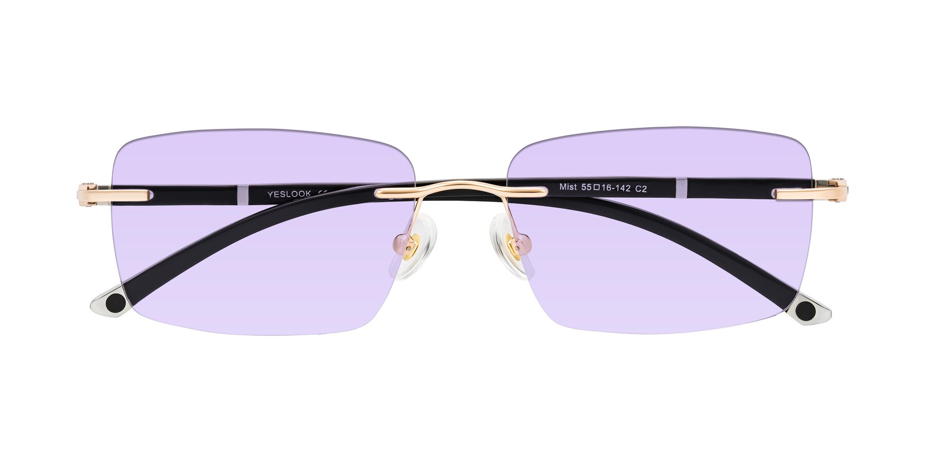 Folded Front of Mist in Rose Gold/Brown with Light Purple Tinted Lenses