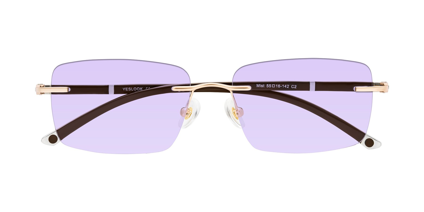 Folded Front of Mist in Rose Gold/Brown with Light Purple Tinted Lenses