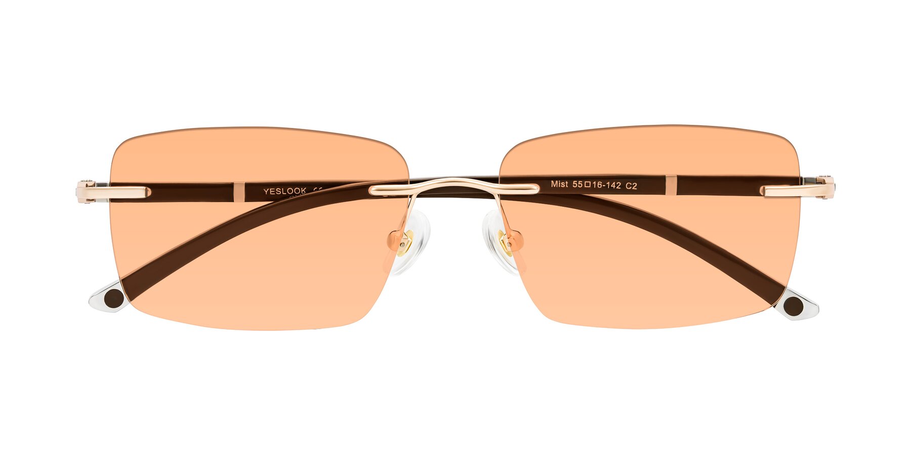 Folded Front of Mist in Rose Gold/Brown with Light Orange Tinted Lenses