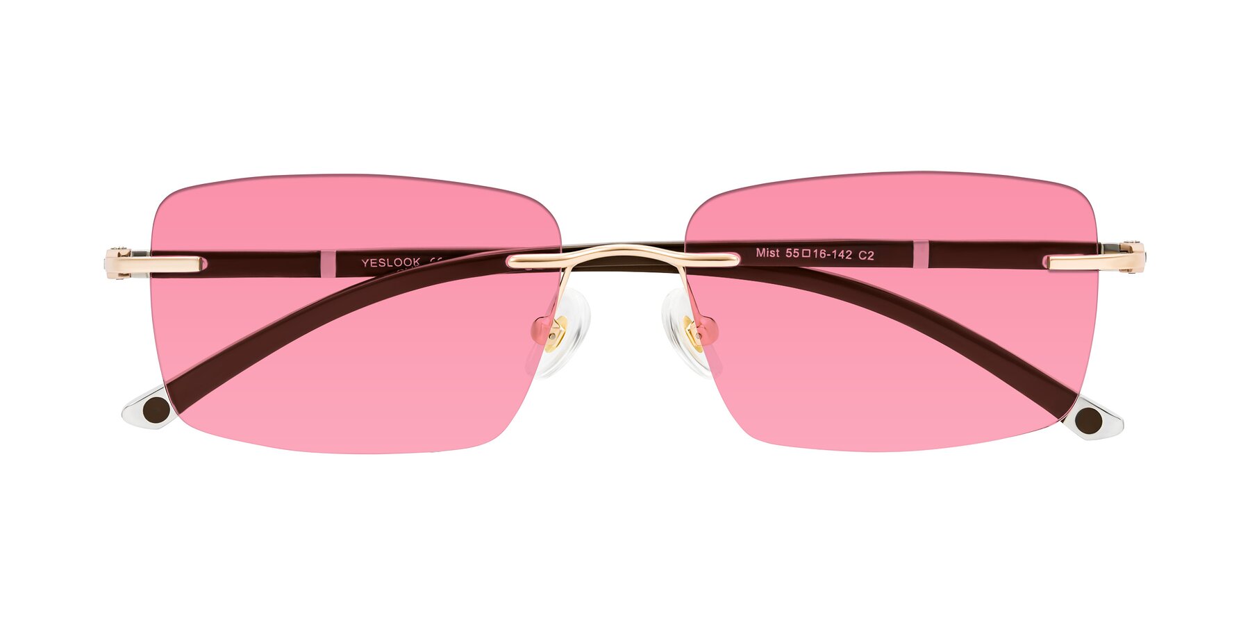 Folded Front of Mist in Rose Gold/Brown with Pink Tinted Lenses