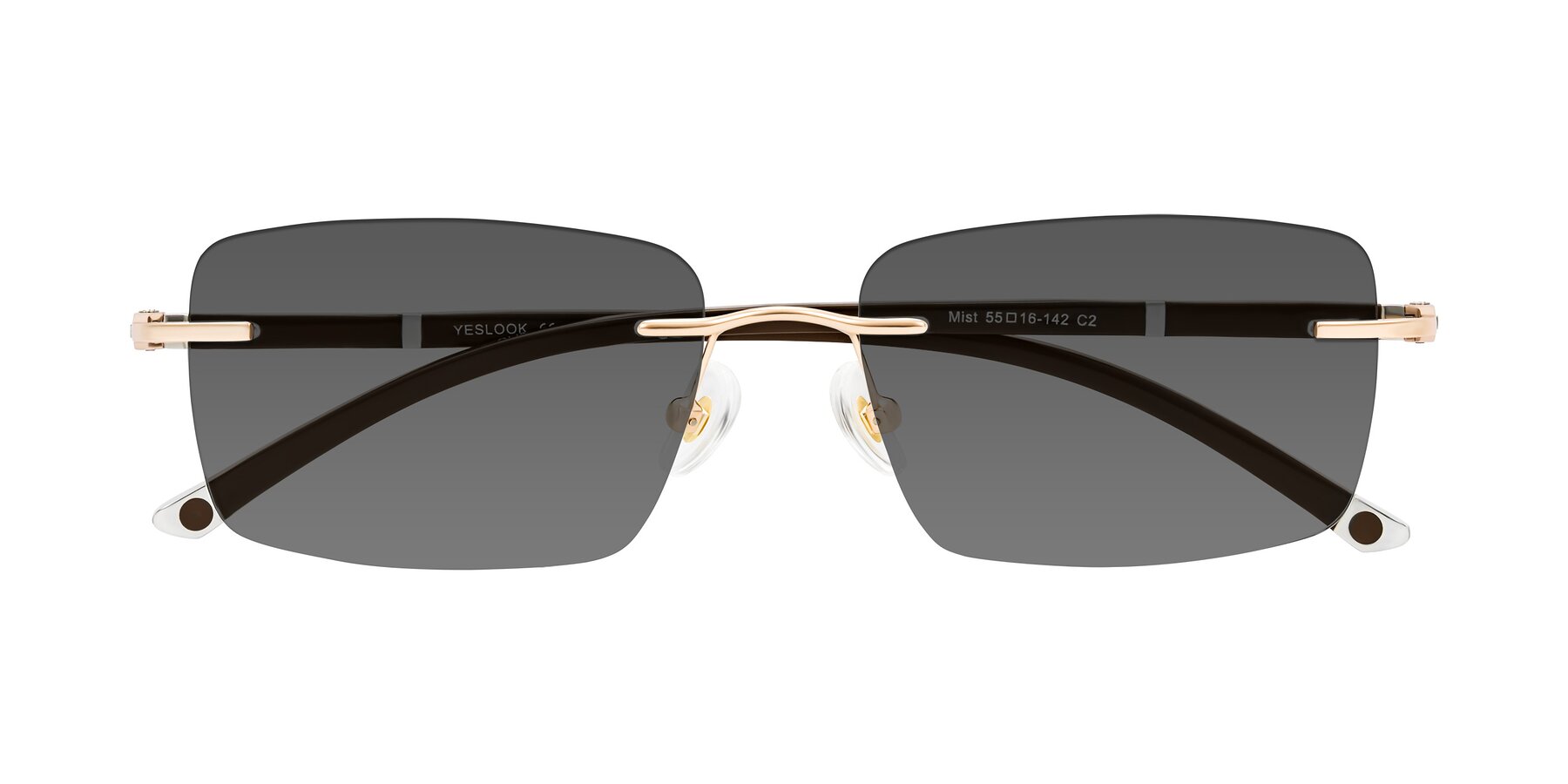 Folded Front of Mist in Rose Gold/Brown with Medium Gray Tinted Lenses