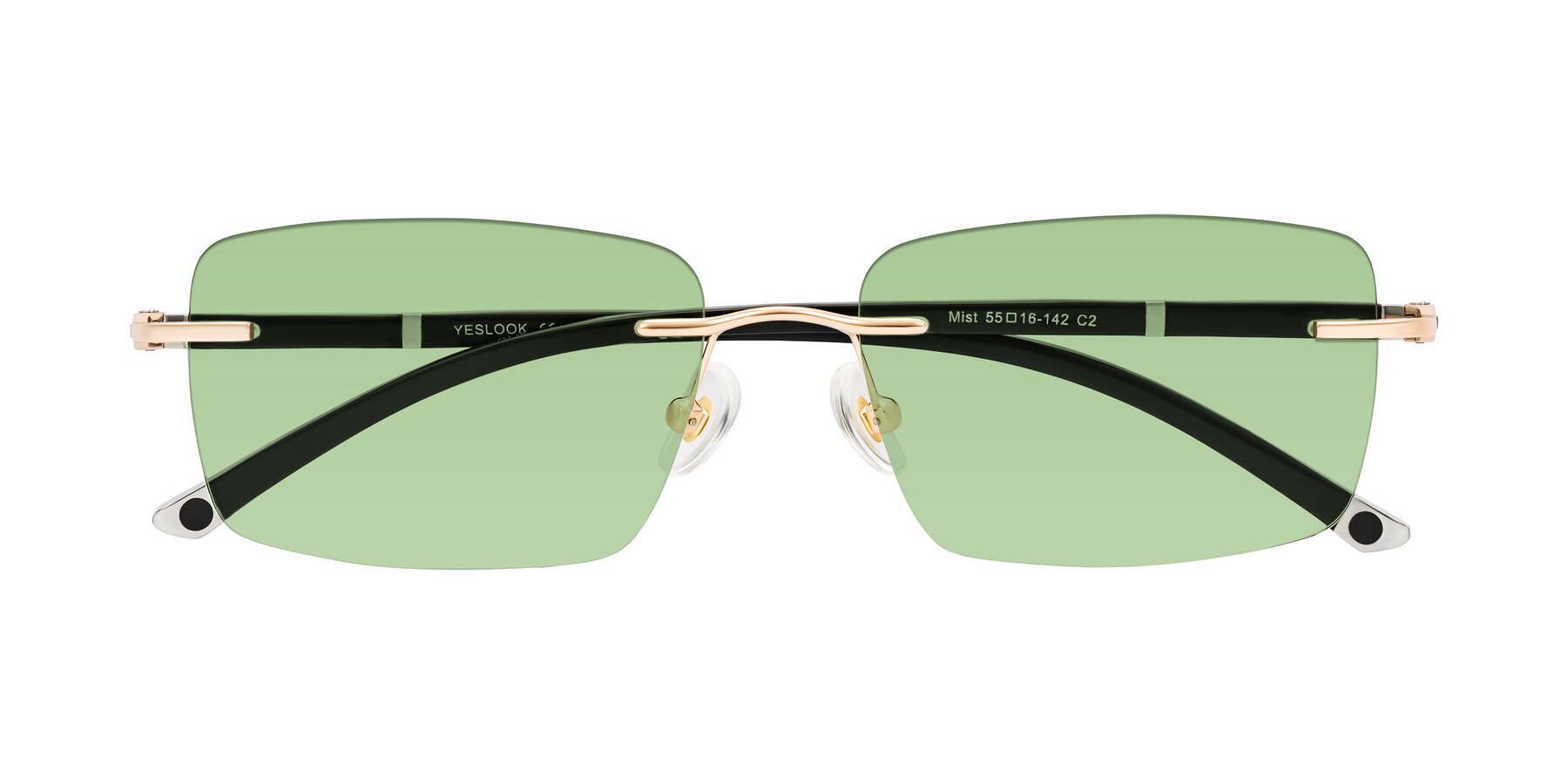 Folded Front of Mist in Rose Gold/Brown with Medium Green Tinted Lenses
