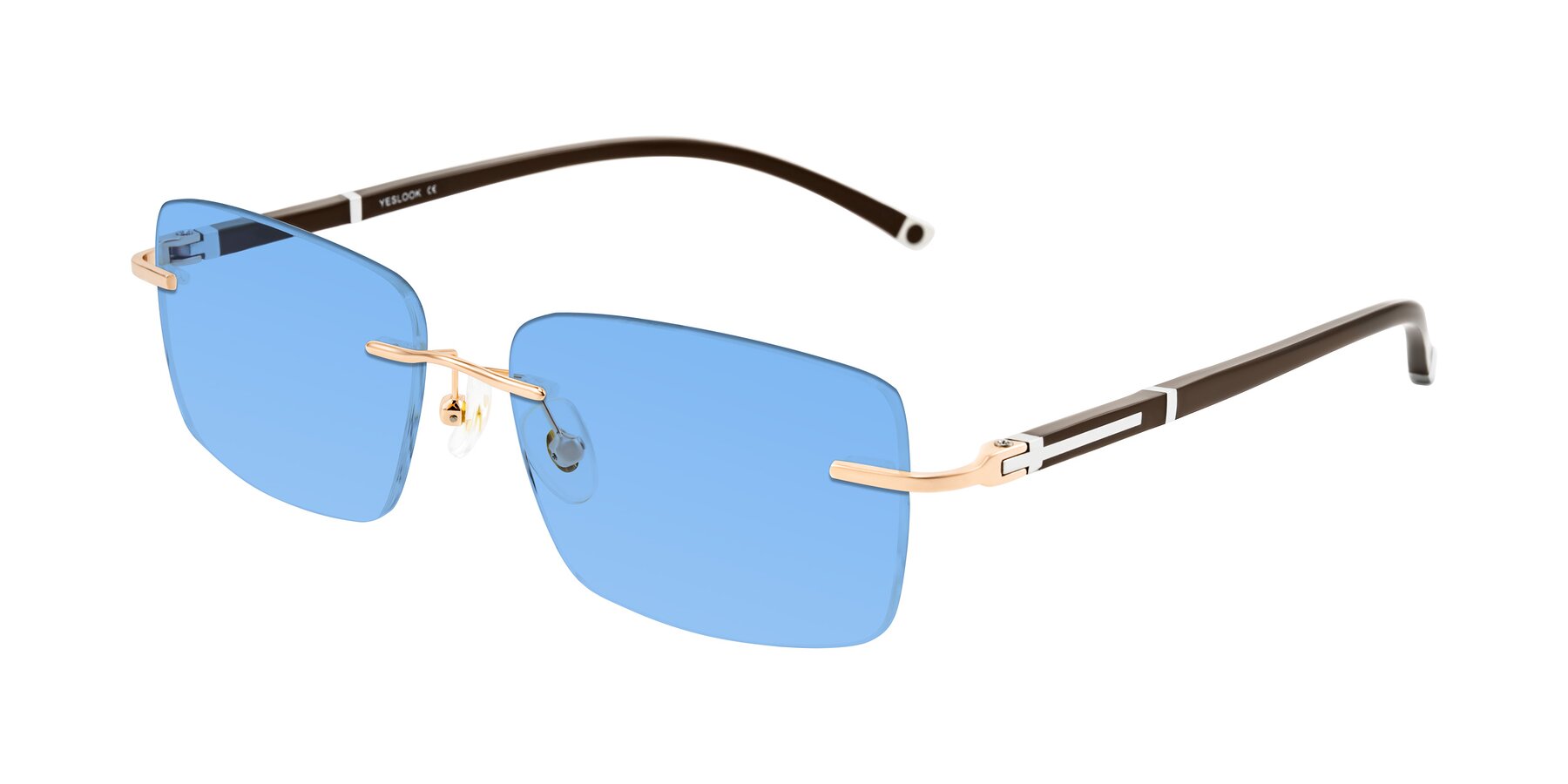 Angle of Mist in Rose Gold/Brown with Medium Blue Tinted Lenses
